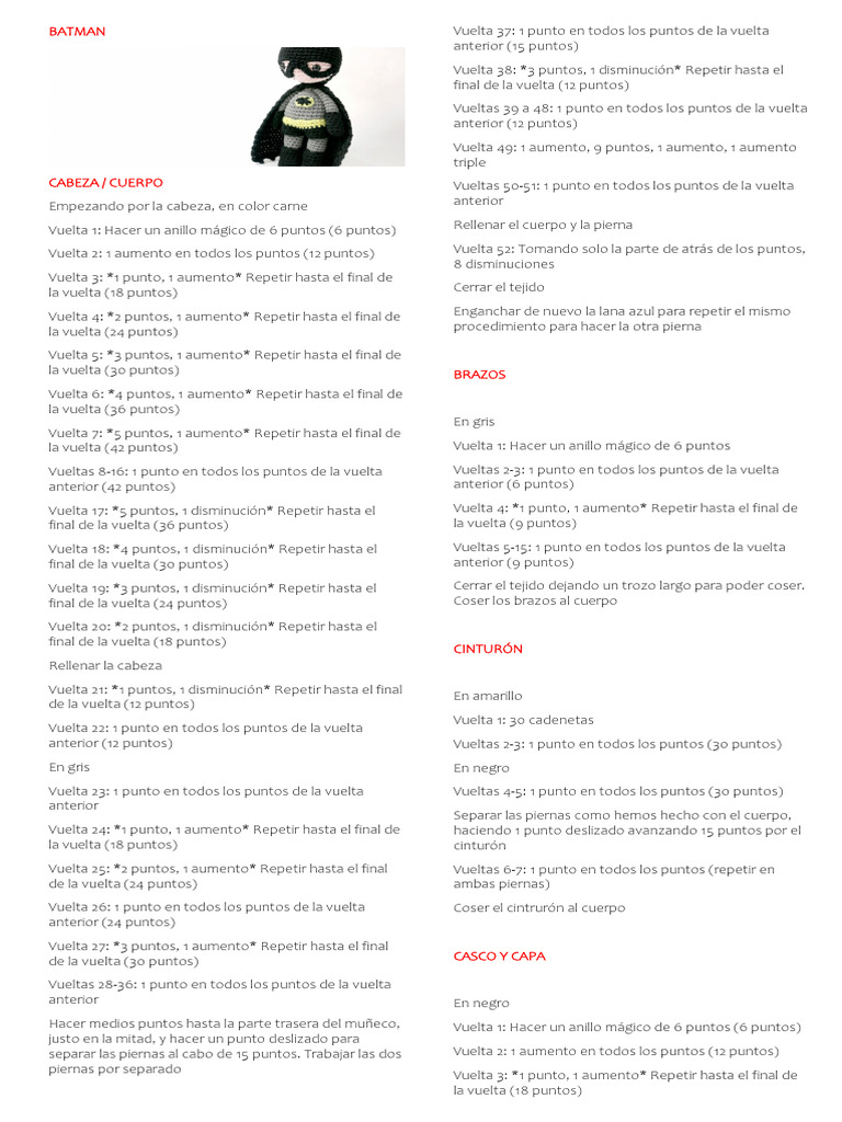 Instrucciones para Tejer Batman | PDF
