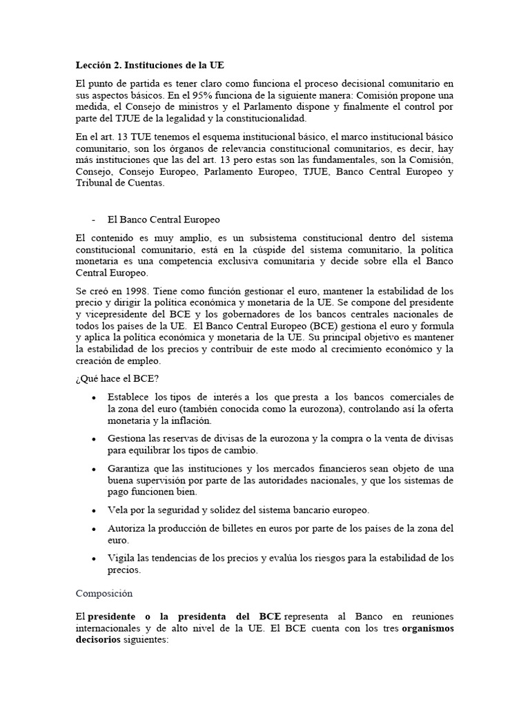 Instituciones Clave de la UE y sus Funciones | PDF | Banco central ...