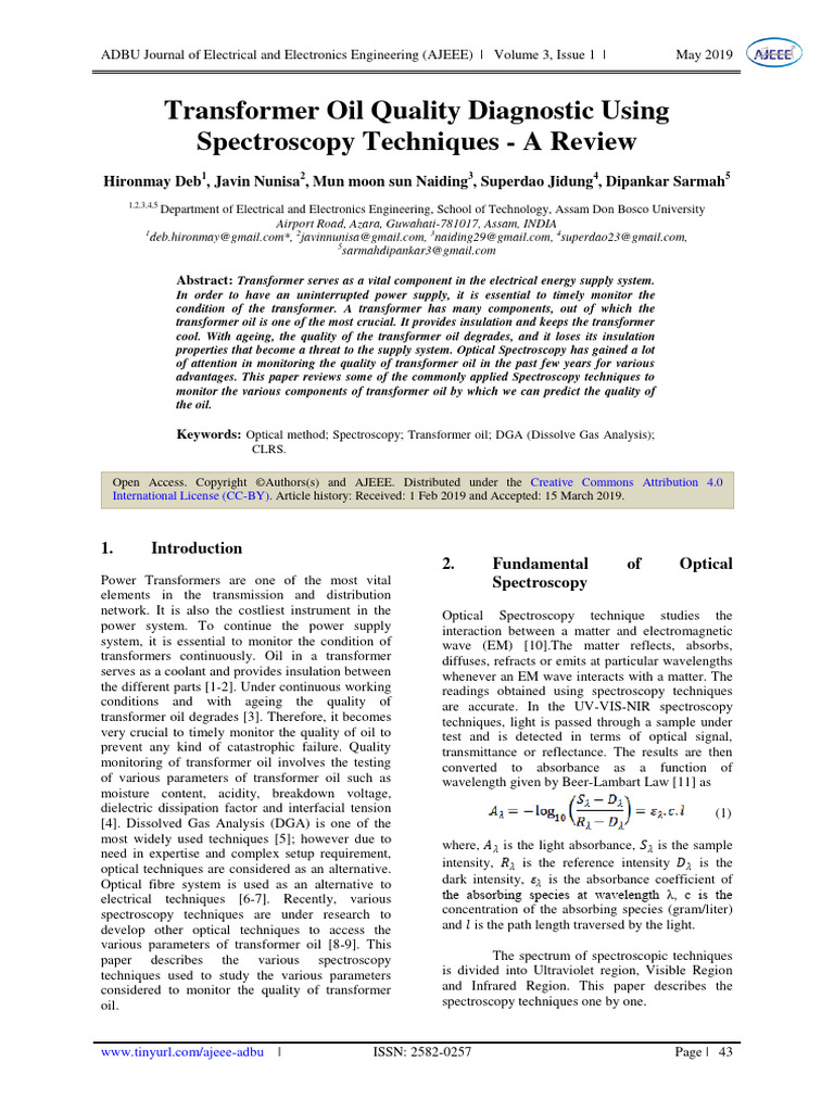 Y2019 - Transformer Oil Quality Diagnostic Using Spectroscopy ...