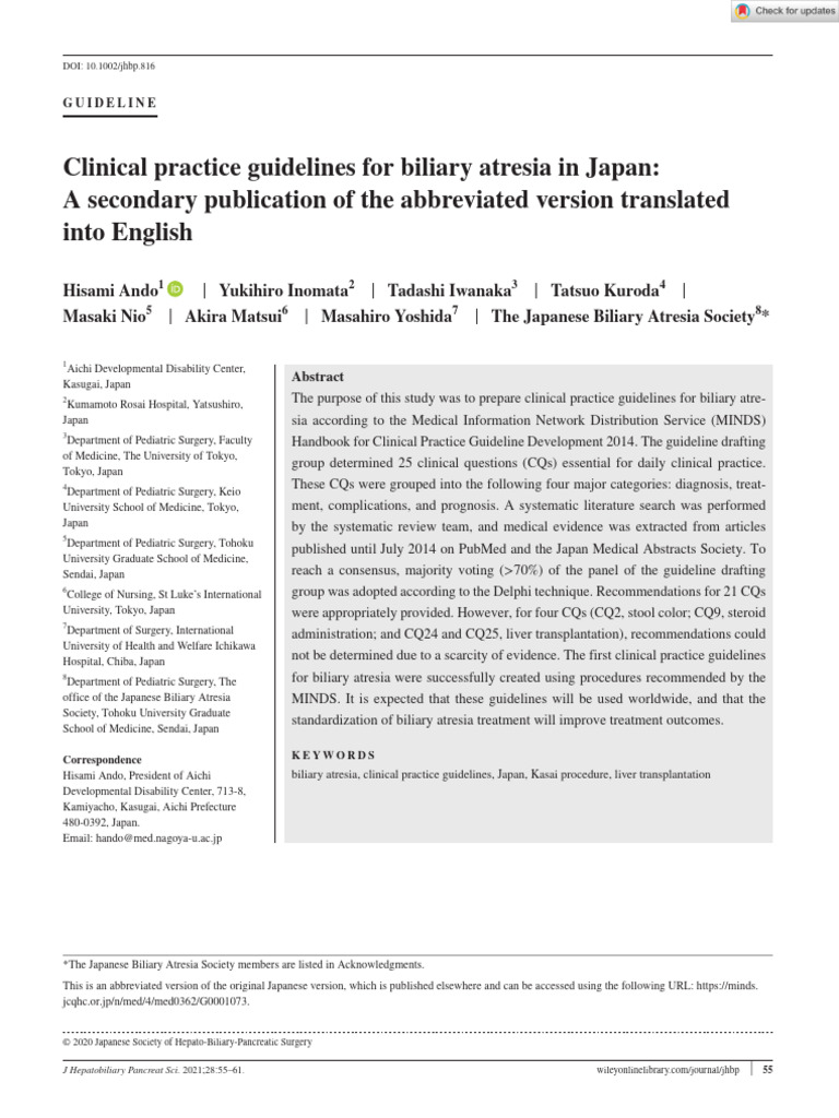 Biliary Atresia Guidelines in Japan | PDF | Liver | Medical Specialties