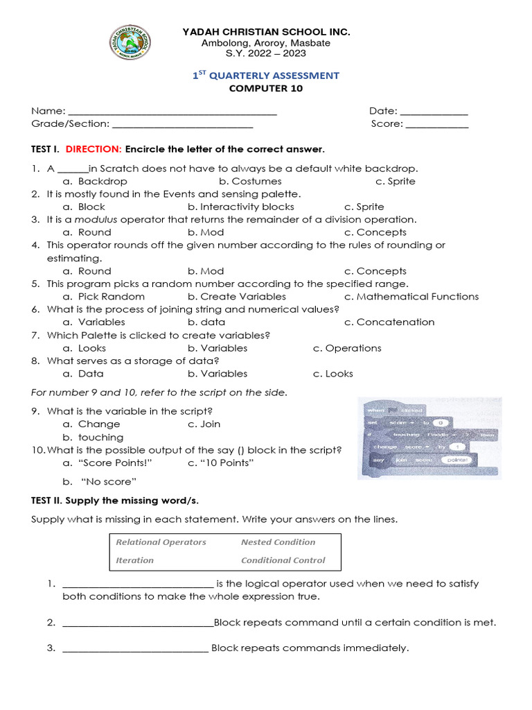 Grade 10 Mapeh Computer 1st Pt Checked Pdf