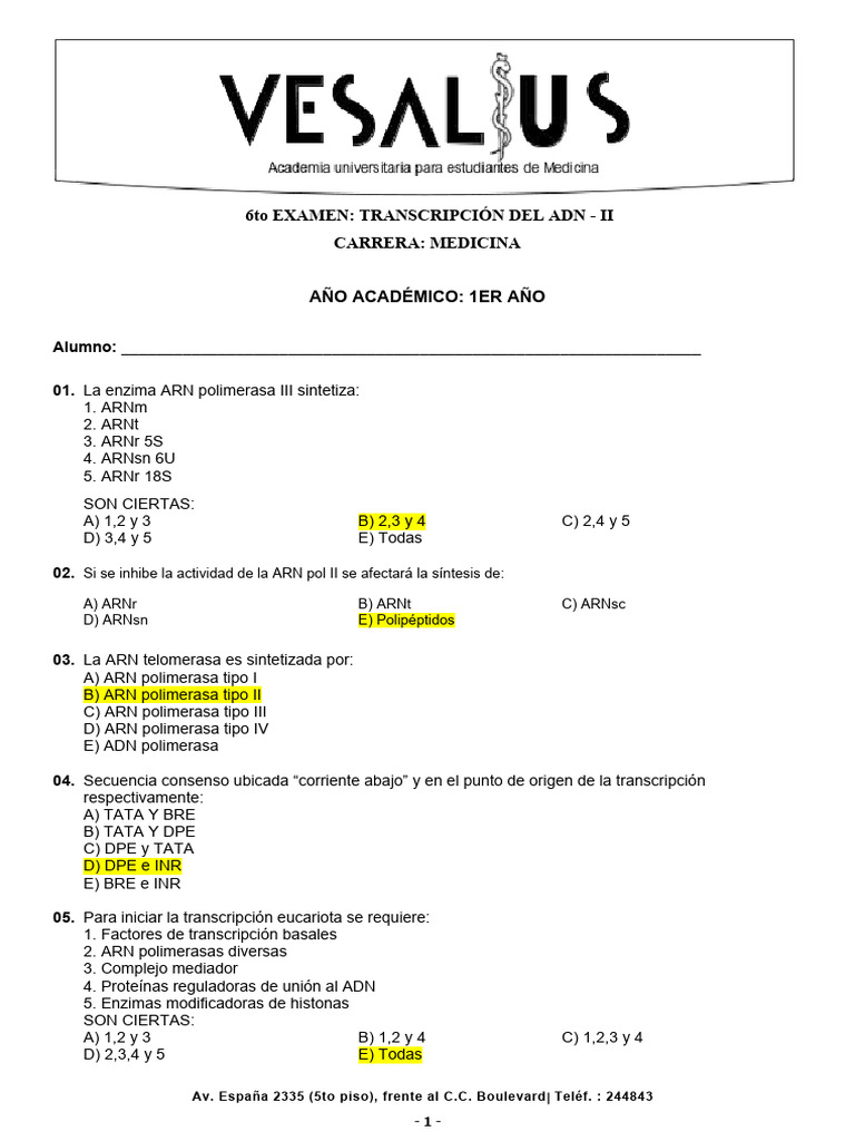 6to examen transcripcion ii 53 para arreglar 1 17 2 14 pdf rna