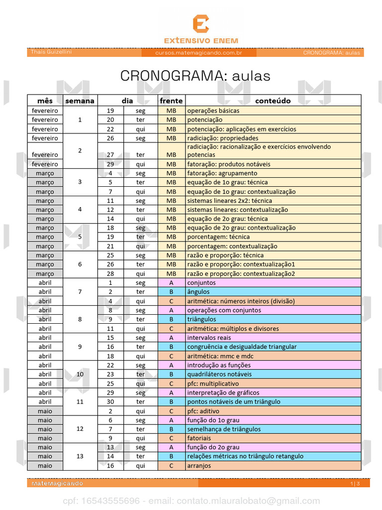EXTENSIVO 2024 - EnEM - Cronograma de Aulas | Download grátis PDF ...