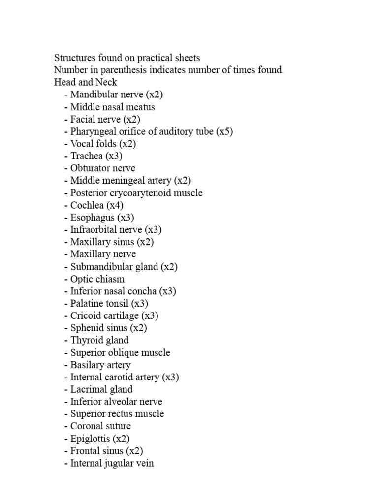 List of Tested Structures (6MD, DDS) | PDF | Common Carotid Artery ...
