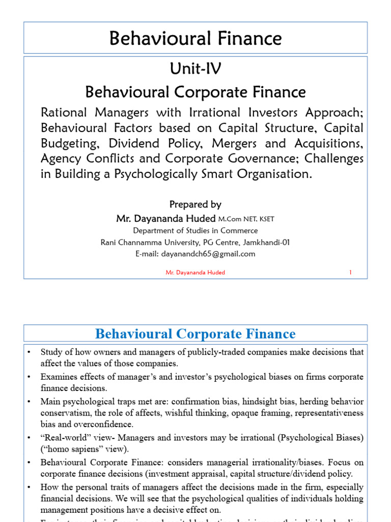 Behavioral Corporate Finance Insights | PDF | Dividend | Capital Structure