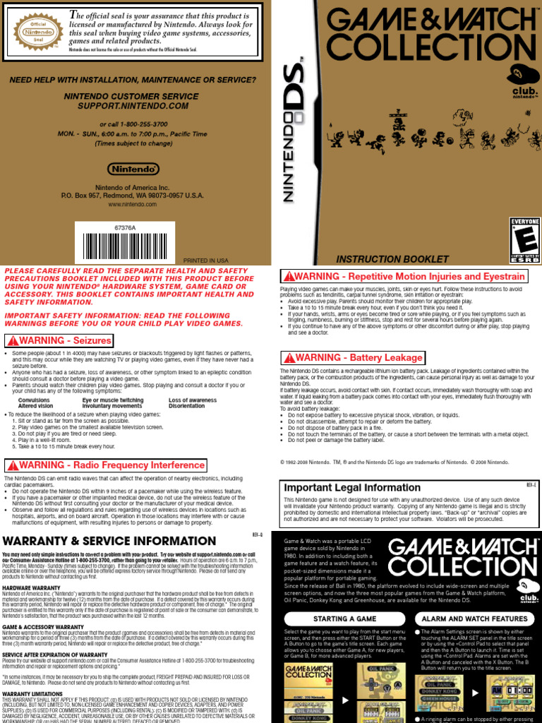 Game & Watch Collection (USA) (Club Nintendo) | PDF | Nintendo
