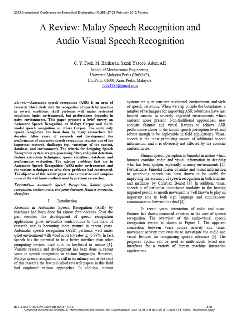 A Review Malay Speech Recognition and Audio Visual Speech Recognition ...