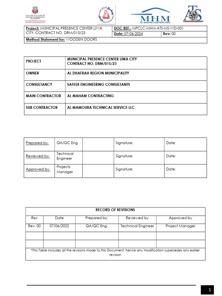 Method of Statement For Wooden Work | PDF | Door | Machining