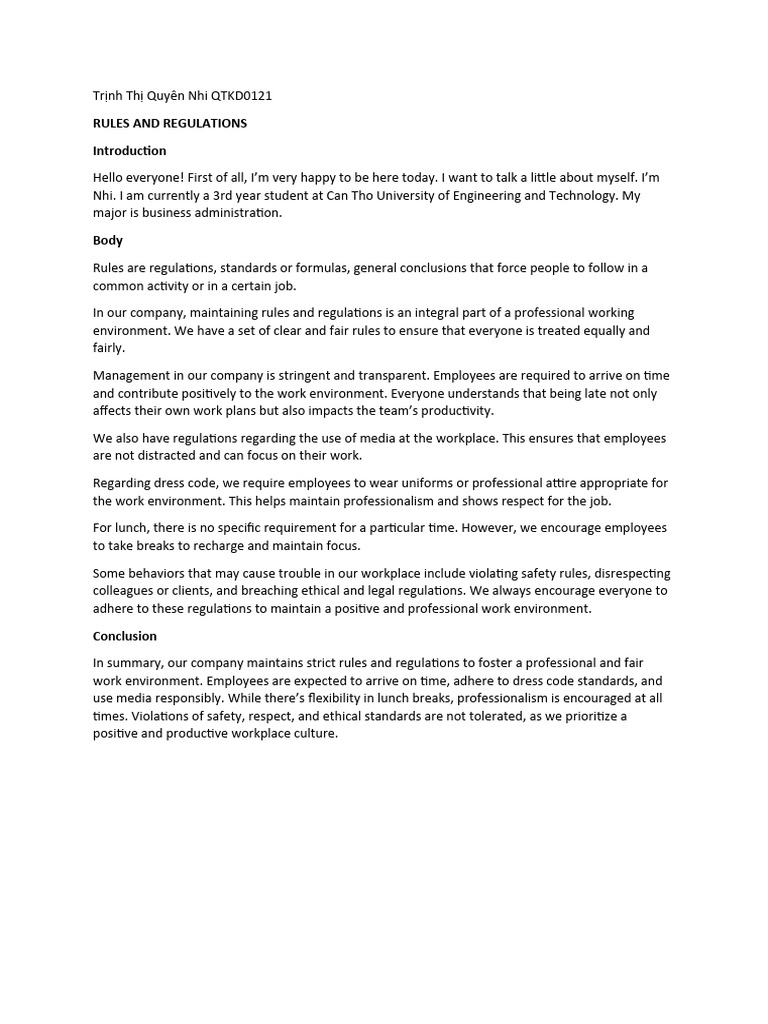 Company Rules for Professional Conduct | PDF