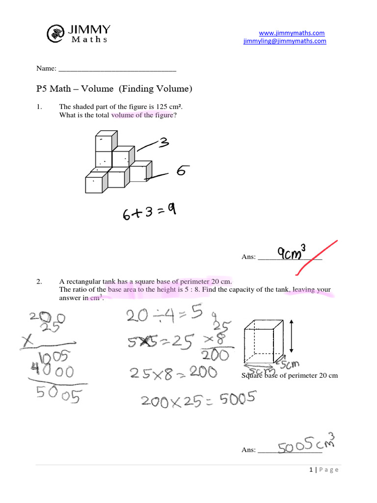 P5 Volume Calculation Exercises | PDF | Volume | Area