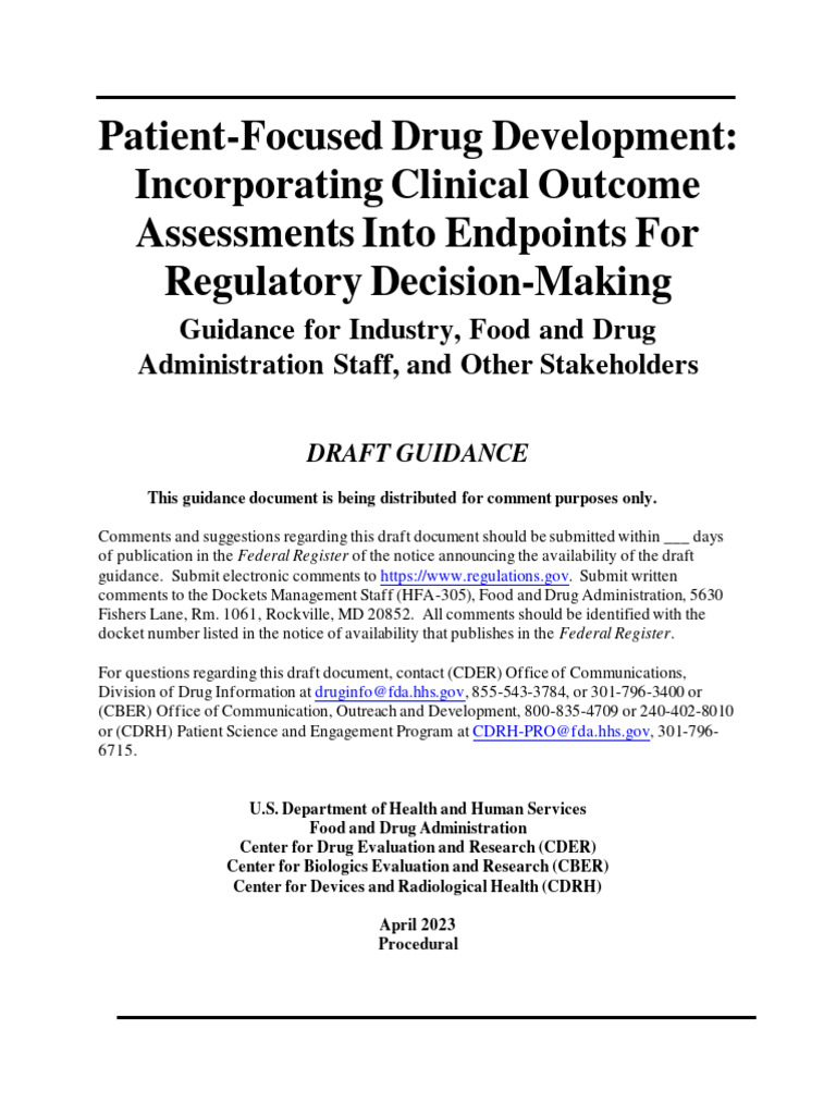 FDA Guidance on Patient-Focused Drug Development | PDF | Food And Drug ...