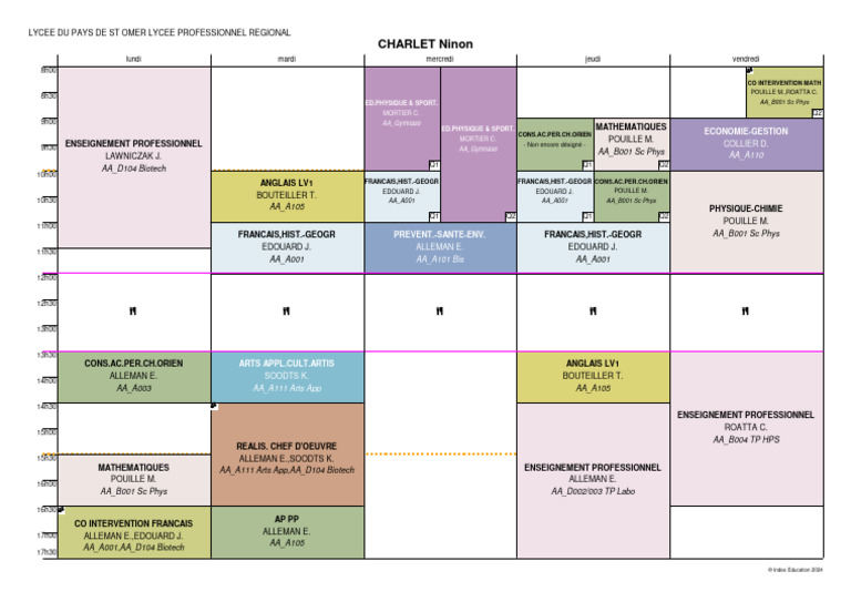 Emploi Du Temps Lyc e Professionnel PDF