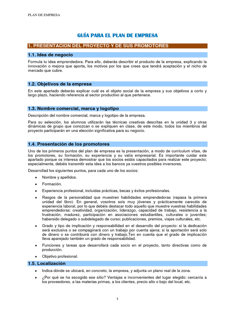Guía Completa para un Plan de Empresa | PDF | Business | Producto (Negocio)