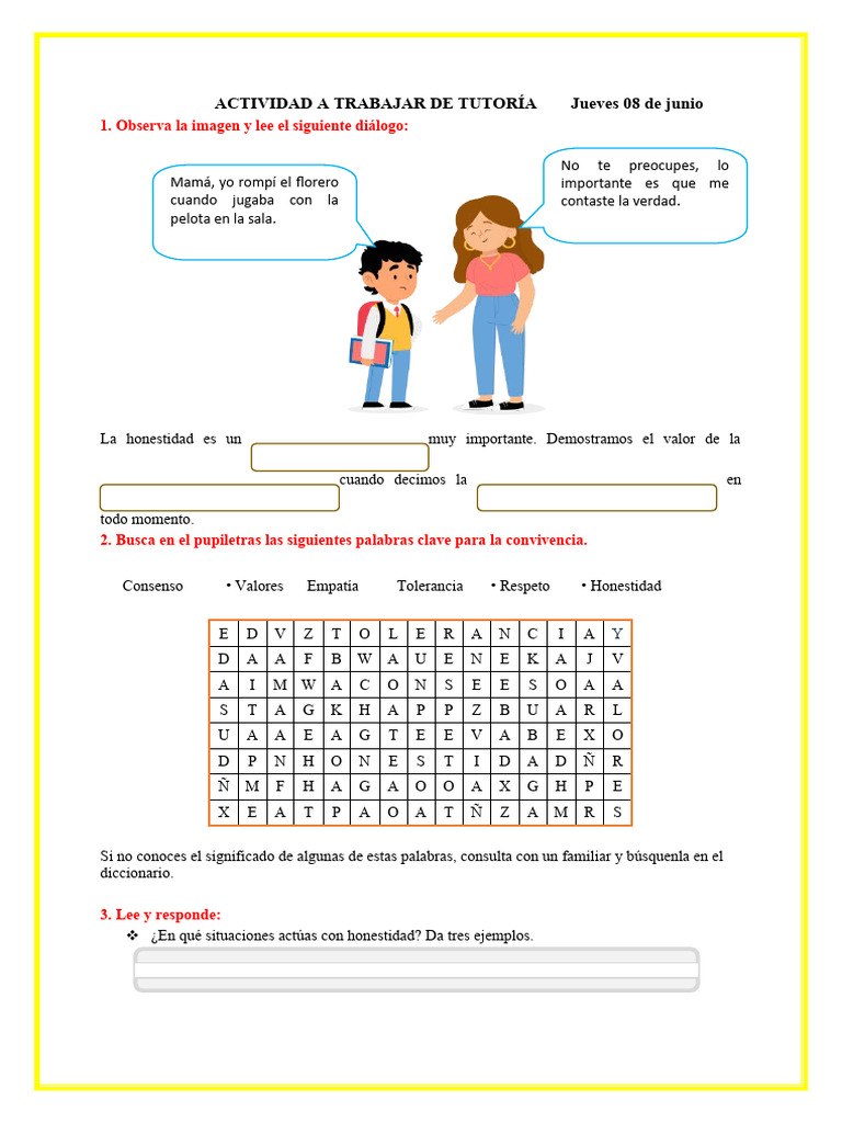 Actividades sobre Honestidad y Valores | PDF