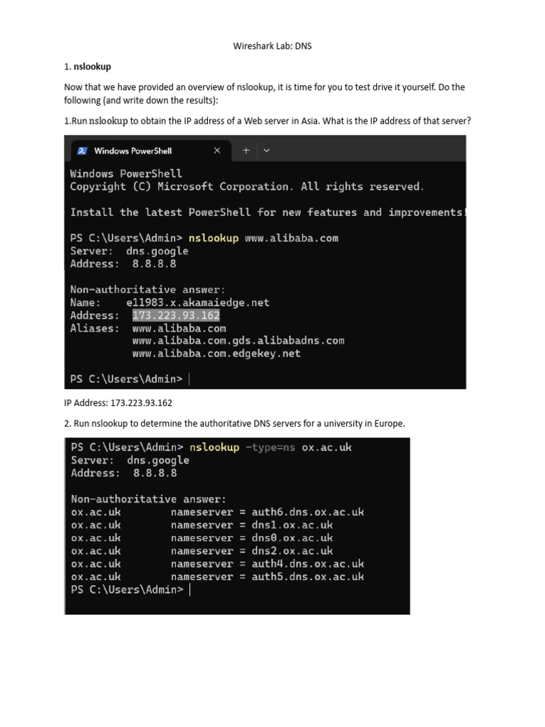 DNS Query Analysis with nslookup | PDF | Domain Name System | Port ...