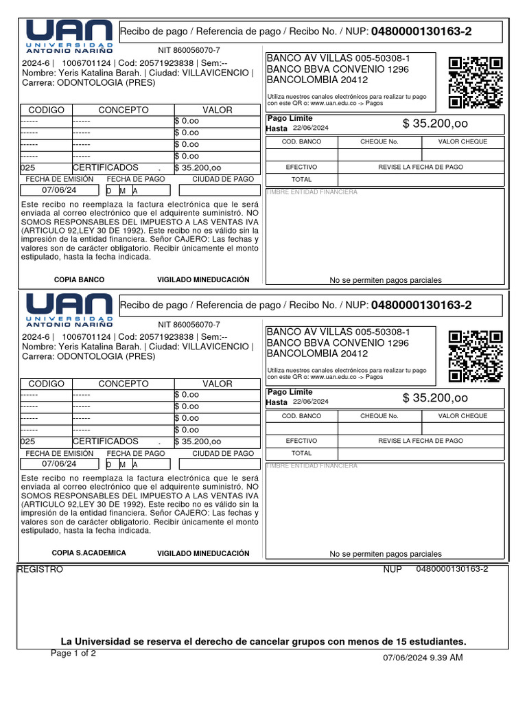 Recibo Pago | PDF | Bancos | Finanzas personales