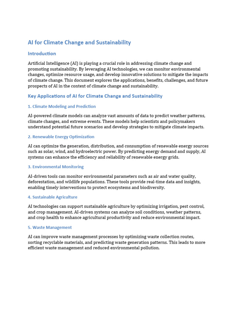 AI For Climate Change and Sustainability | PDF | Artificial ...