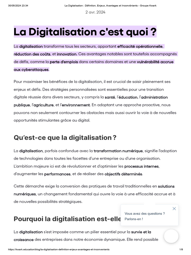 Comprendre la Digitalisation : Défis et Avantages | PDF | Business ...