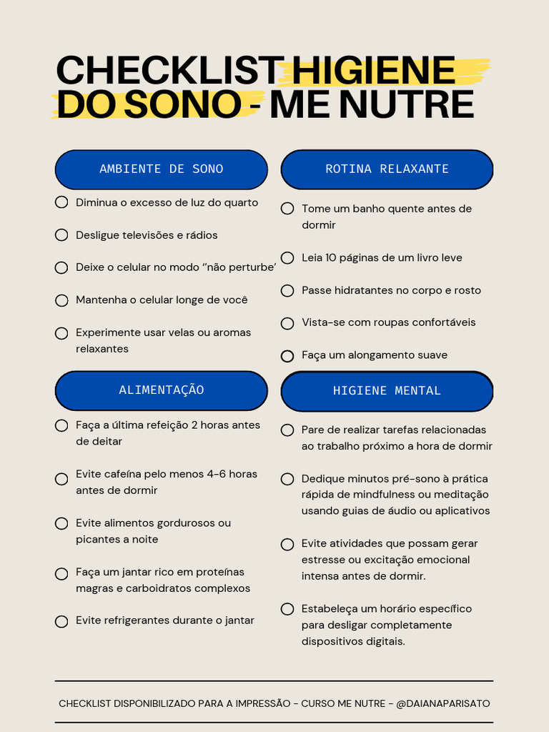 Checklist Higiene Do Sono Pdf