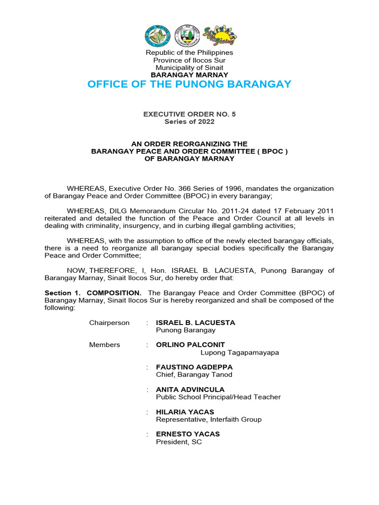 Reorganization of Barangay Peace Committee | PDF | Government | Justice