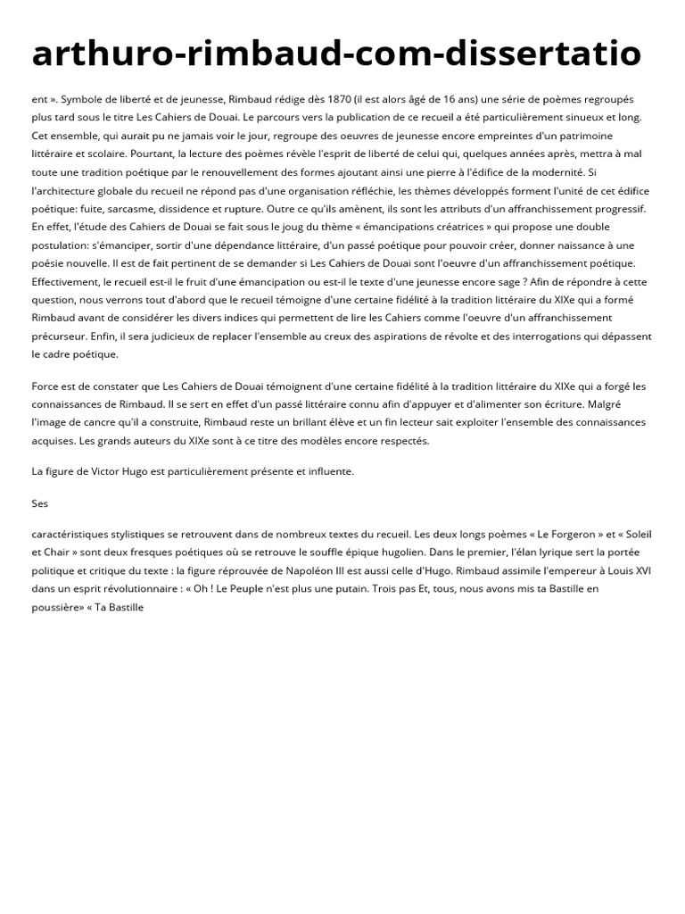 Rimbaud et l'émancipation poétique | PDF | Arthur Rimbaud | Victor Hugo