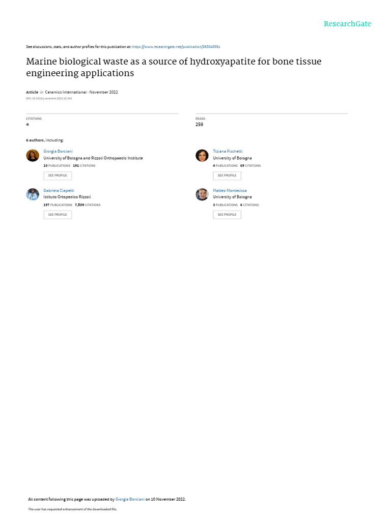 Hydroxyapatite from Fish Waste for Bone Use | PDF | Biomaterial ...