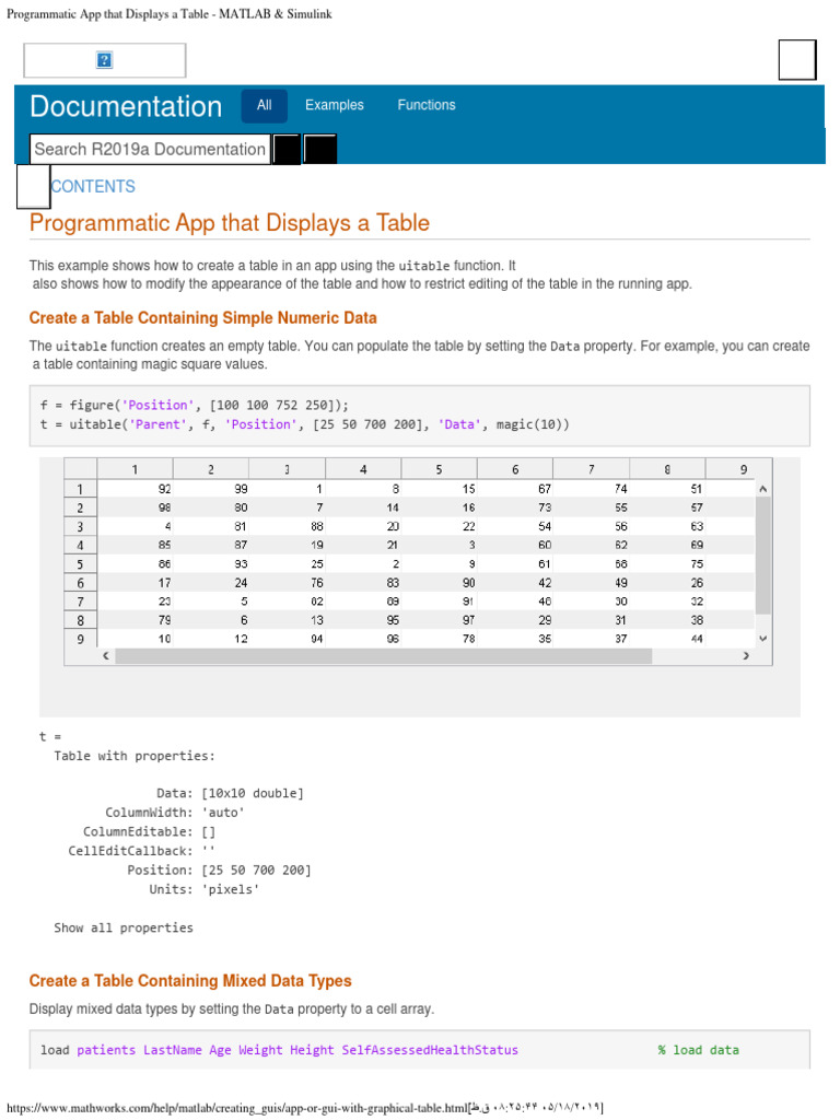 Programmatic App that Displays a Table - MATLAB Simulink | PDF | Matlab ...