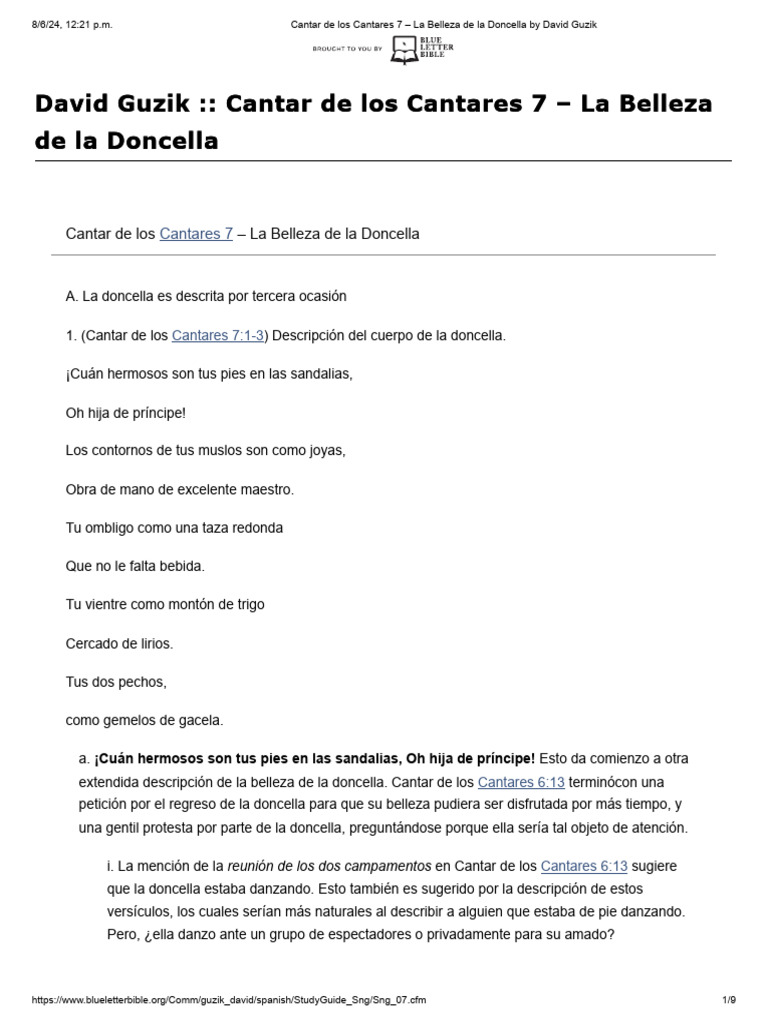 Cantar de los cantares 7 la belleza de la doncella by david guzik