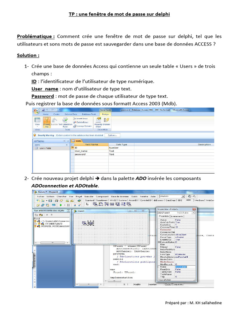 TP Une Fenêtre de Mot de Passe Sur Delphi | PDF | Informatique | Logiciel