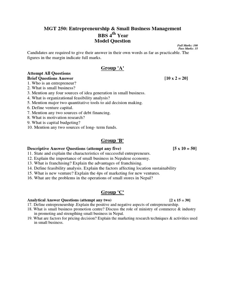 Bbs 4th Year Model Questions Finance Group | Download Free PDF | Stocks ...