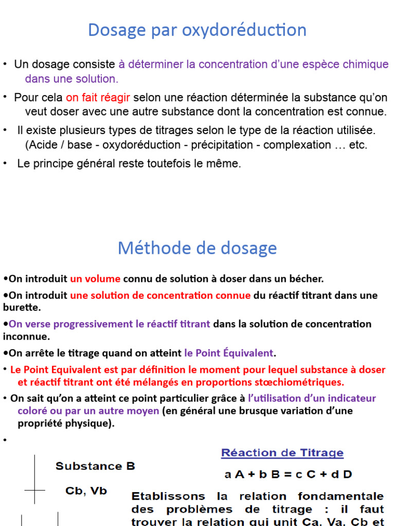 Dosage par Oxydoréduction et Titrage | PDF | Titrage | Chimie