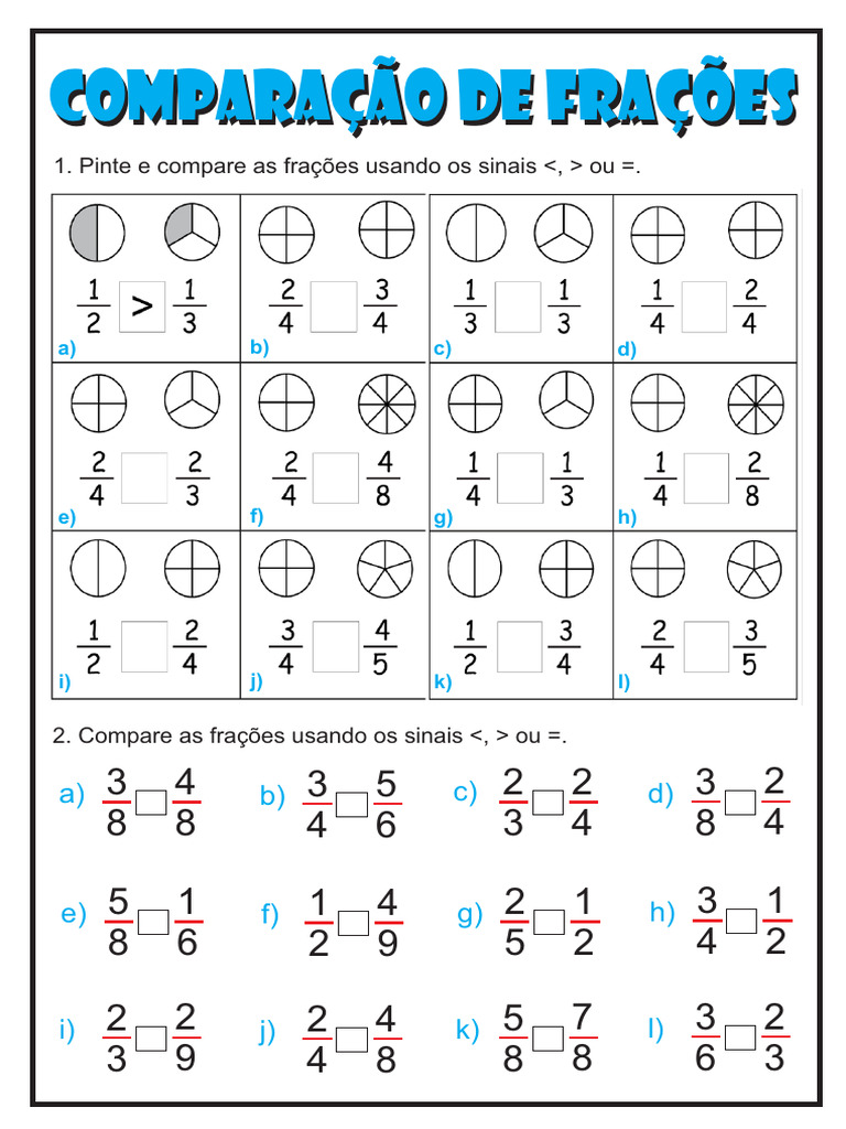 Matematica Atividade Comparação de frações 5º ano | PDF