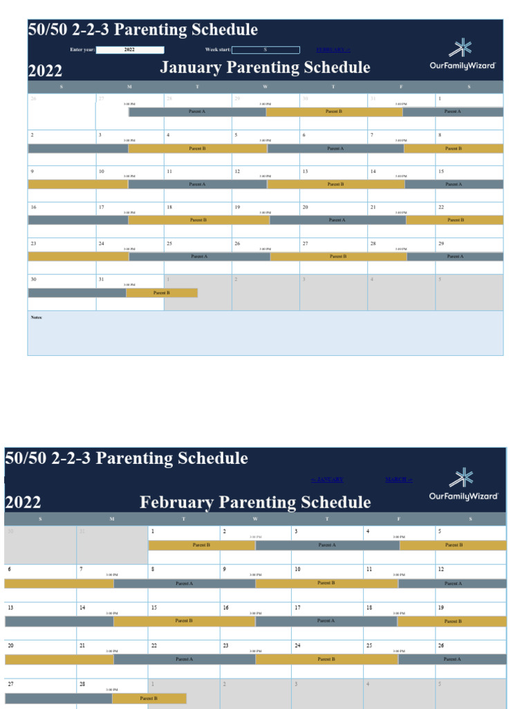 2022 2-2-3 Parenting Schedule Template | PDF