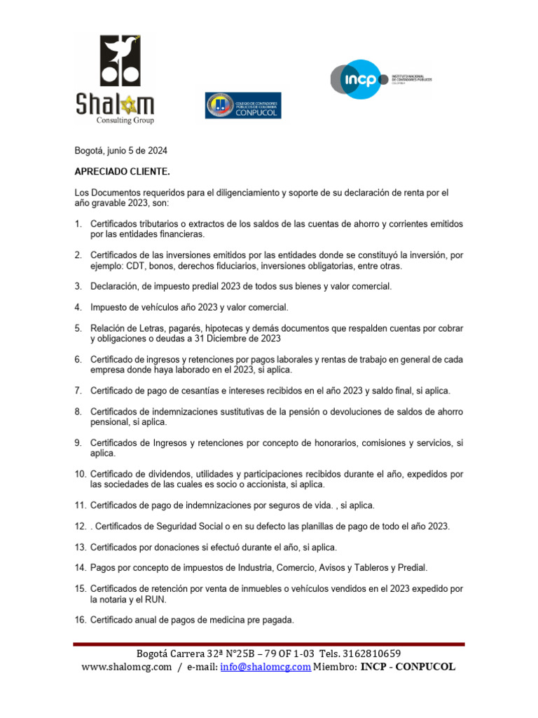 Check List Declaracion Renta Personas Naturales 2023 | PDF | Impuestos ...
