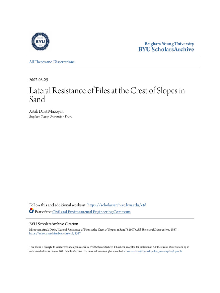 Lateral Resistance of Piles at The Crest of Slopes in Sand | PDF | Deep ...