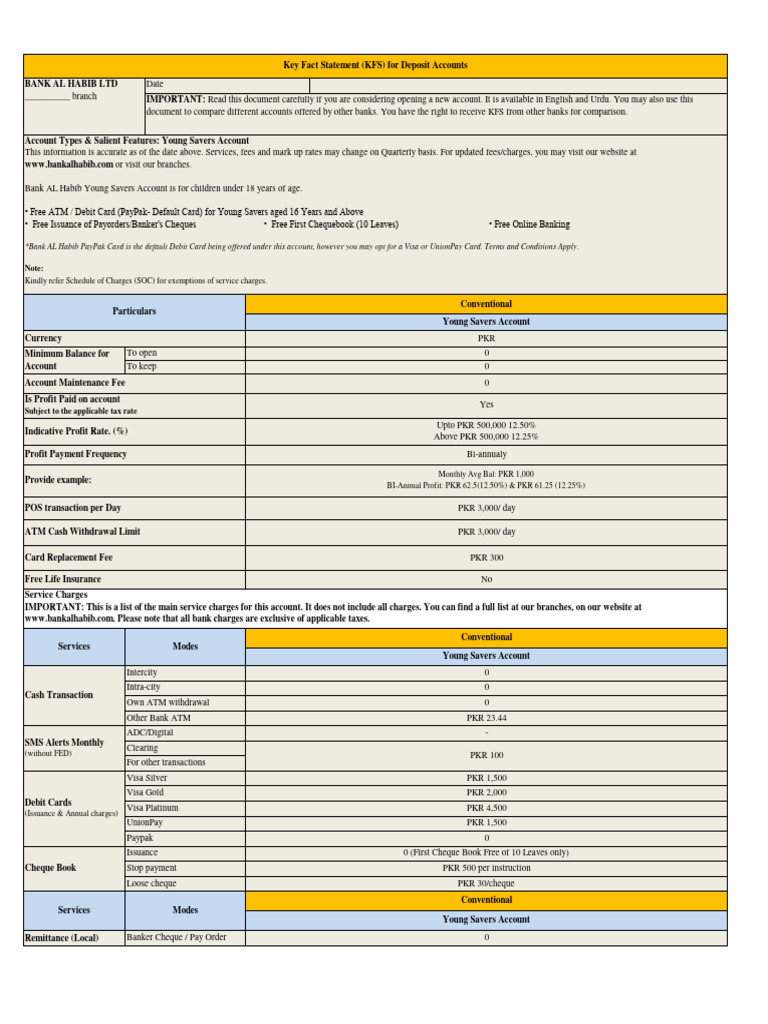 Young Savers Account PDF Banks Cheque