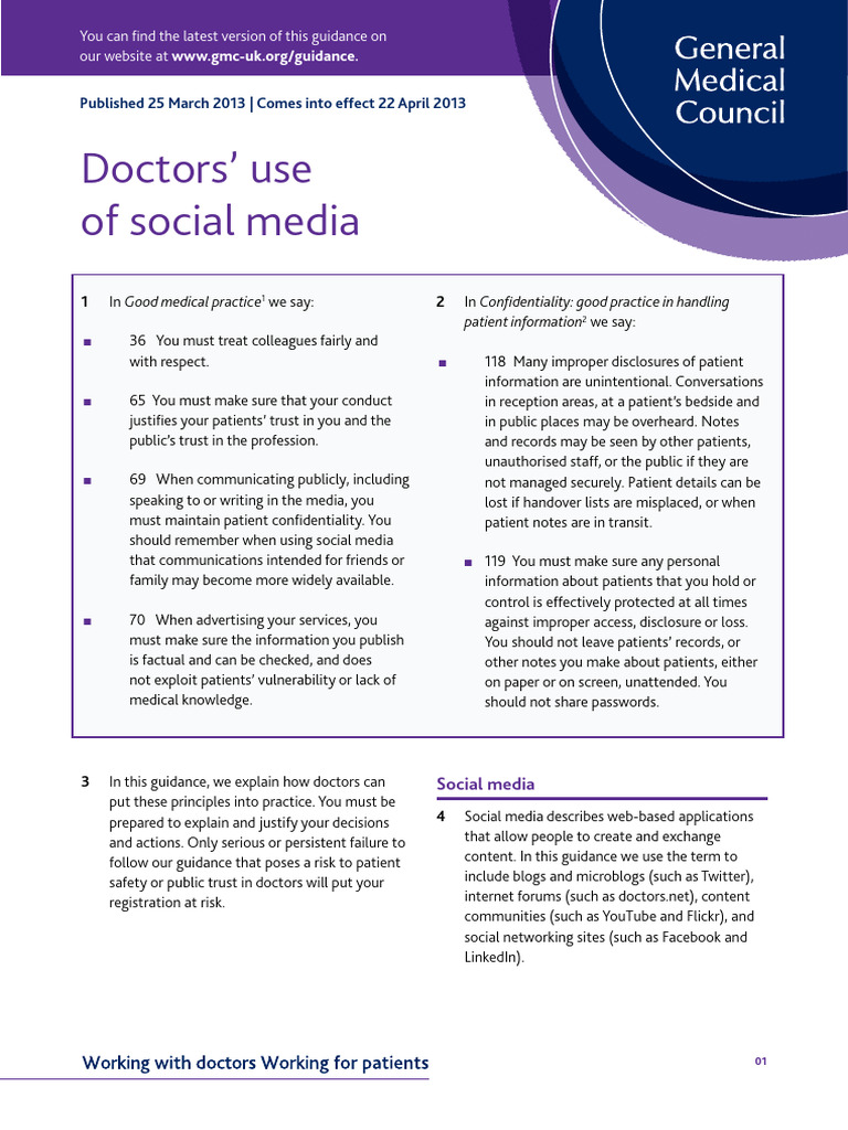 GMC Guidance For Doctors - Doctors Use of Social Media - PDF 58833100 ...