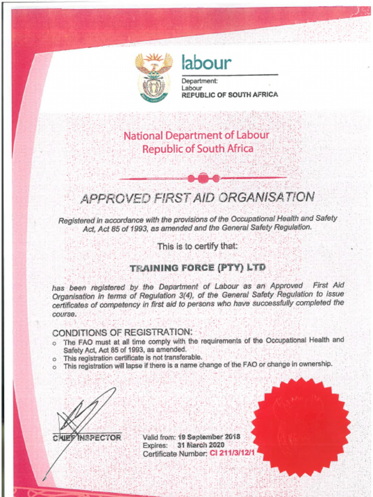First Aid Registration Certificate 1 | PDF