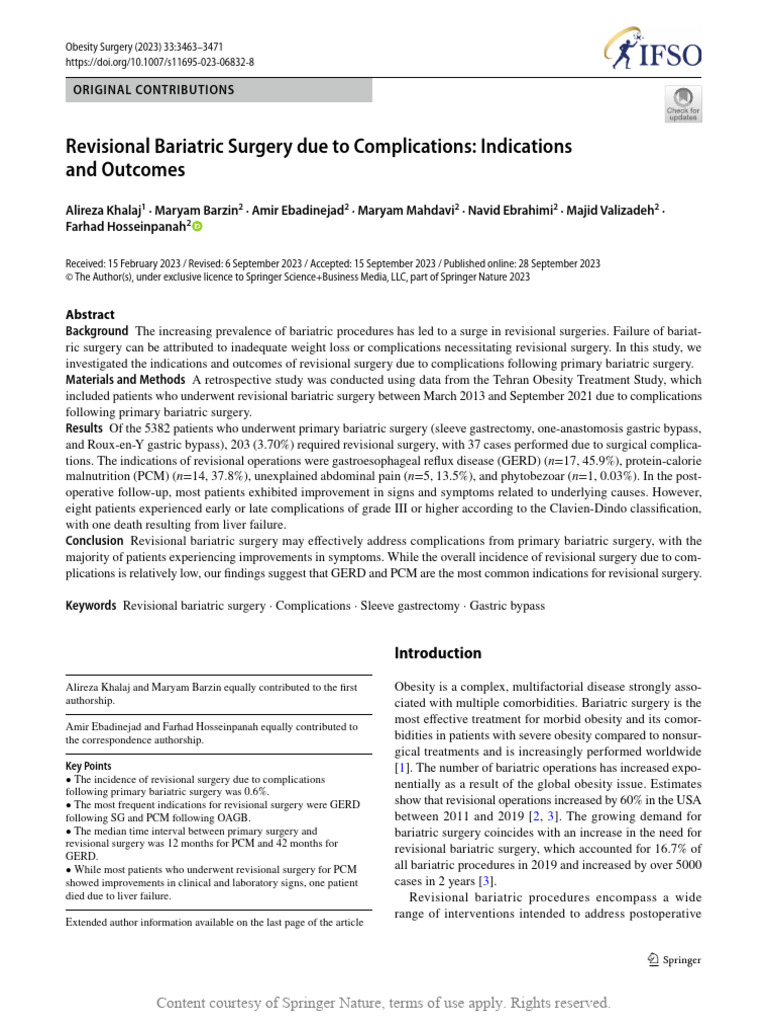 Revisional Bariatric Surgery Outcomes | PDF | Bariatric Surgery ...