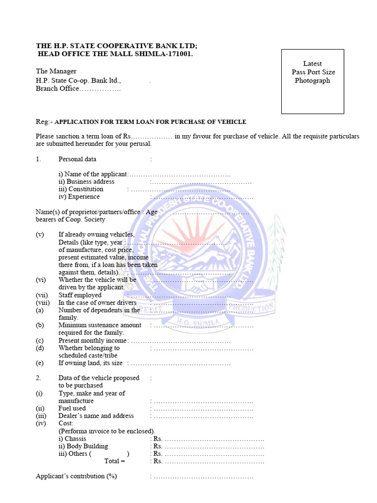 Vehicle Loan Application Form | PDF | Loans | Salary