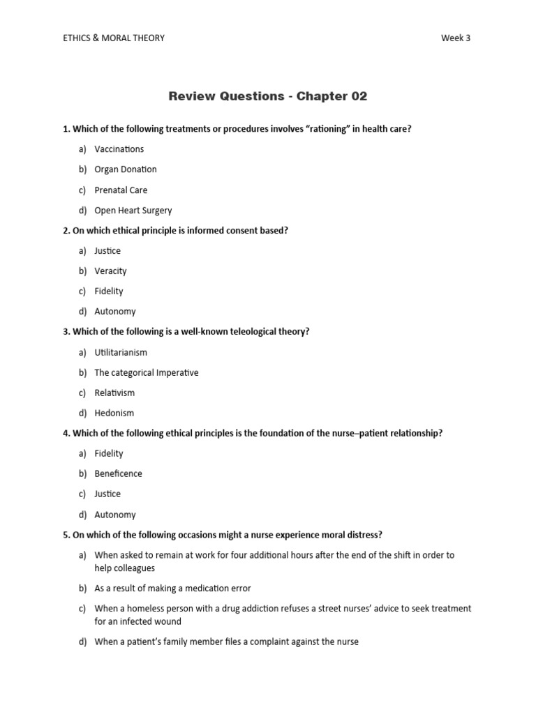 Ethics and Moral Theory Review Questions | PDF | Autonomy | Nursing