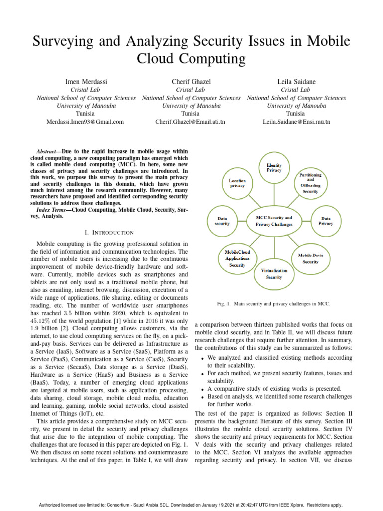 Surveying and Analyzing Security Issues in Mobile Cloud Computing | PDF ...