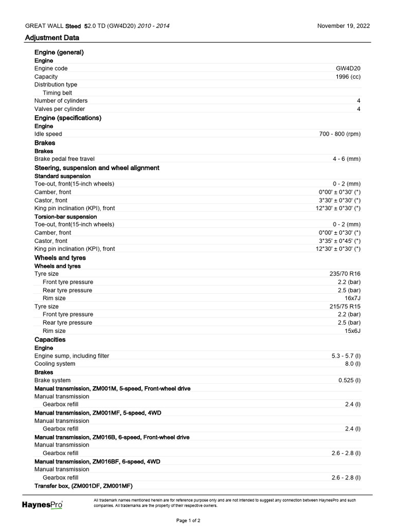 gwm-steed-5-2-0-tdgw4d20-2010-2014-tech-data-pdf-four-wheel-drive