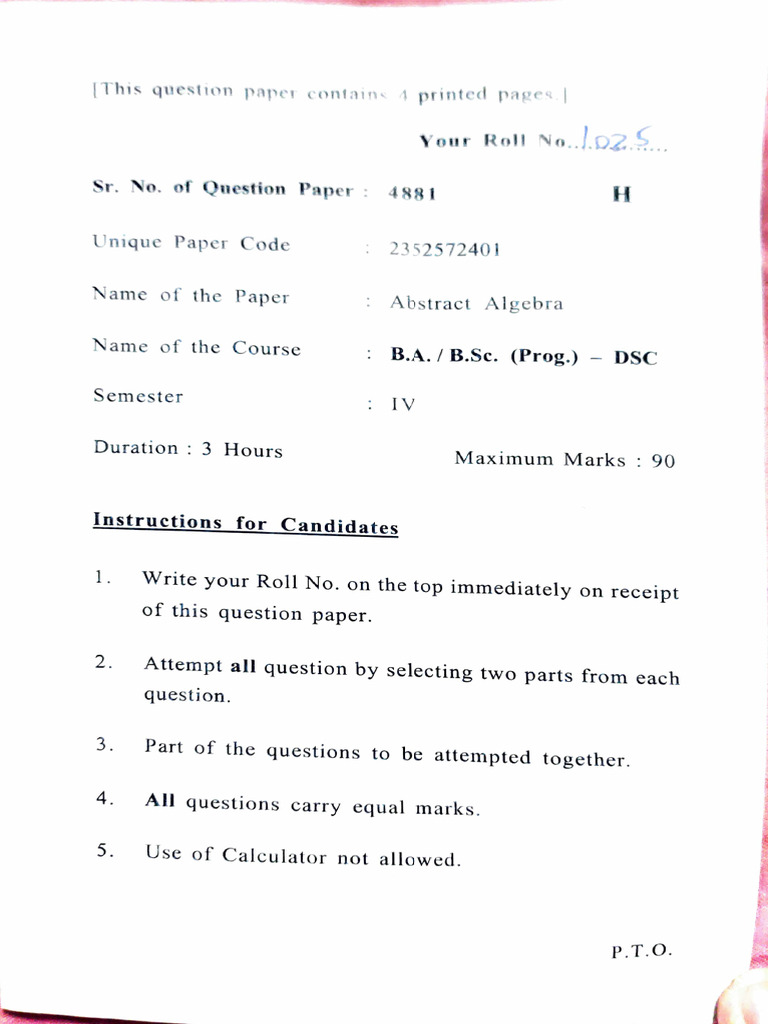 Abstract Algebra Question Paper 4881 | PDF | Group (Mathematics ...