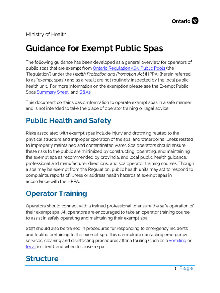 Guidance for Safe Operation of Exempt Spas | PDF | Spa | Water