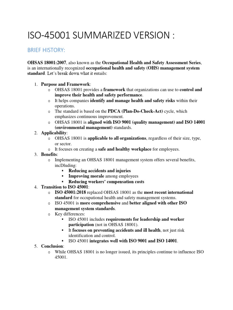 Iso 45001summary Pdf Occupational Safety And Health Risk