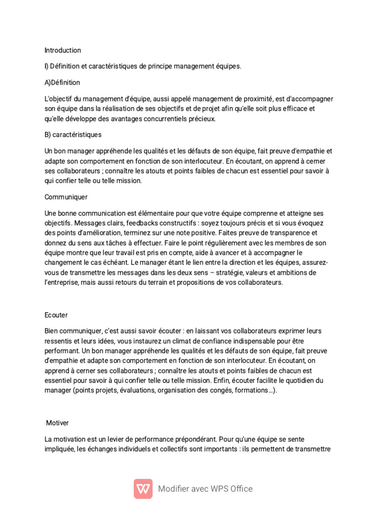 Management d'équipe : clés de succès | PDF | Motivation | Motivant