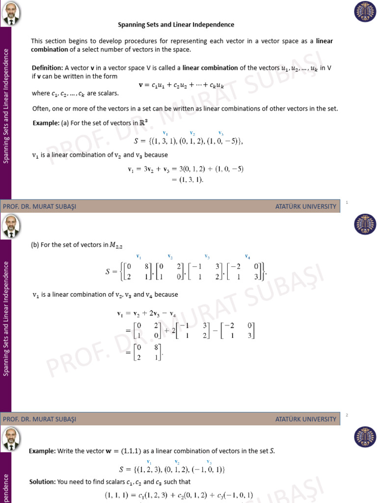 Linear Algebra Concepts Explained | PDF | Vector Space | System Of ...
