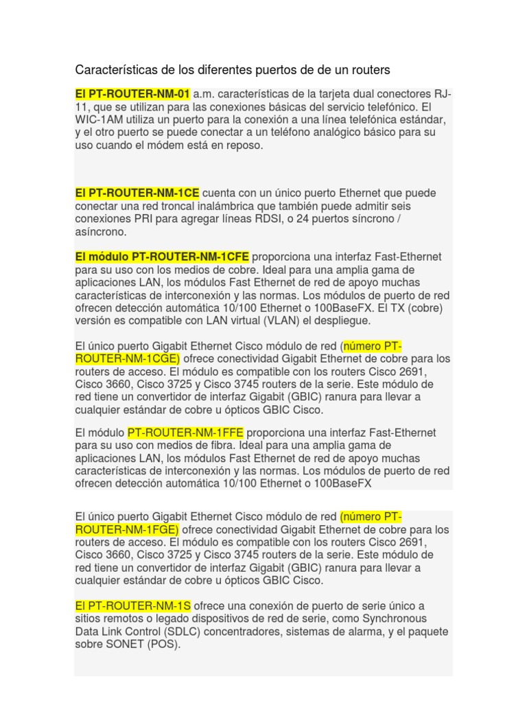 Puertos y características de routers Cisco | PDF | Enrutador ...