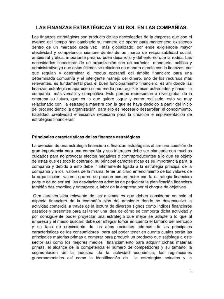 Articulo Las Finanzas Estratégicas y Su Rol en Las Compañías | PDF ...